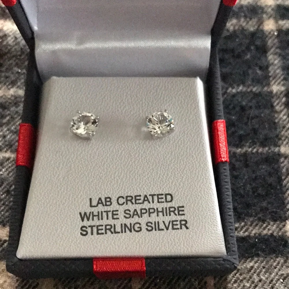 NWT White Sapphire/Sterling Silver Studs - Picture 1 of 7